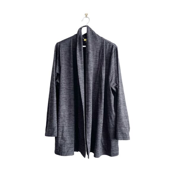 Nola Women's Heathered Draped Neck Open Front Knit Cardigan Gray Black Size 22 - Picture 1 of 7